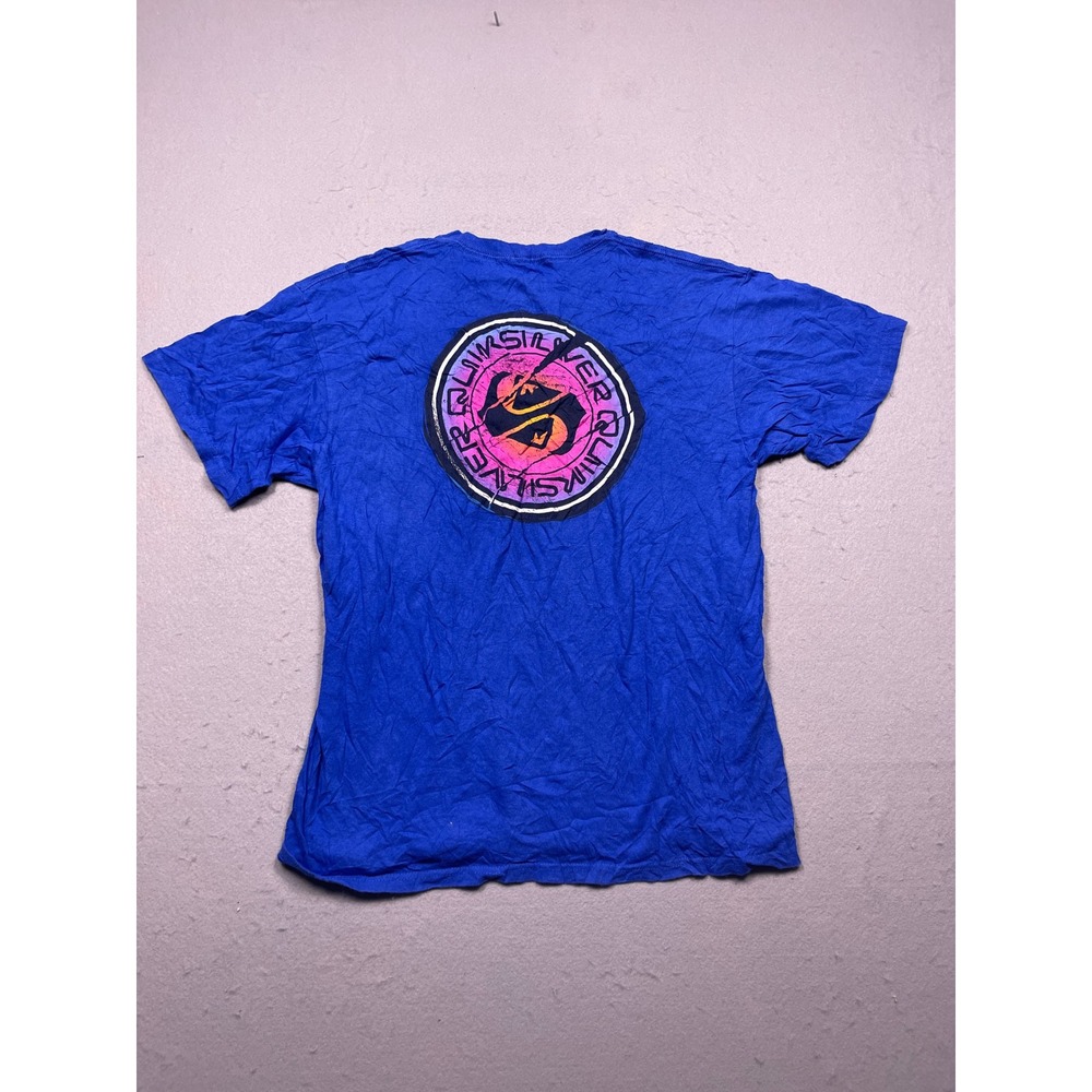 Quiksilver T-Shirt 100% Cotton Blue Graphic Logo Large Mens